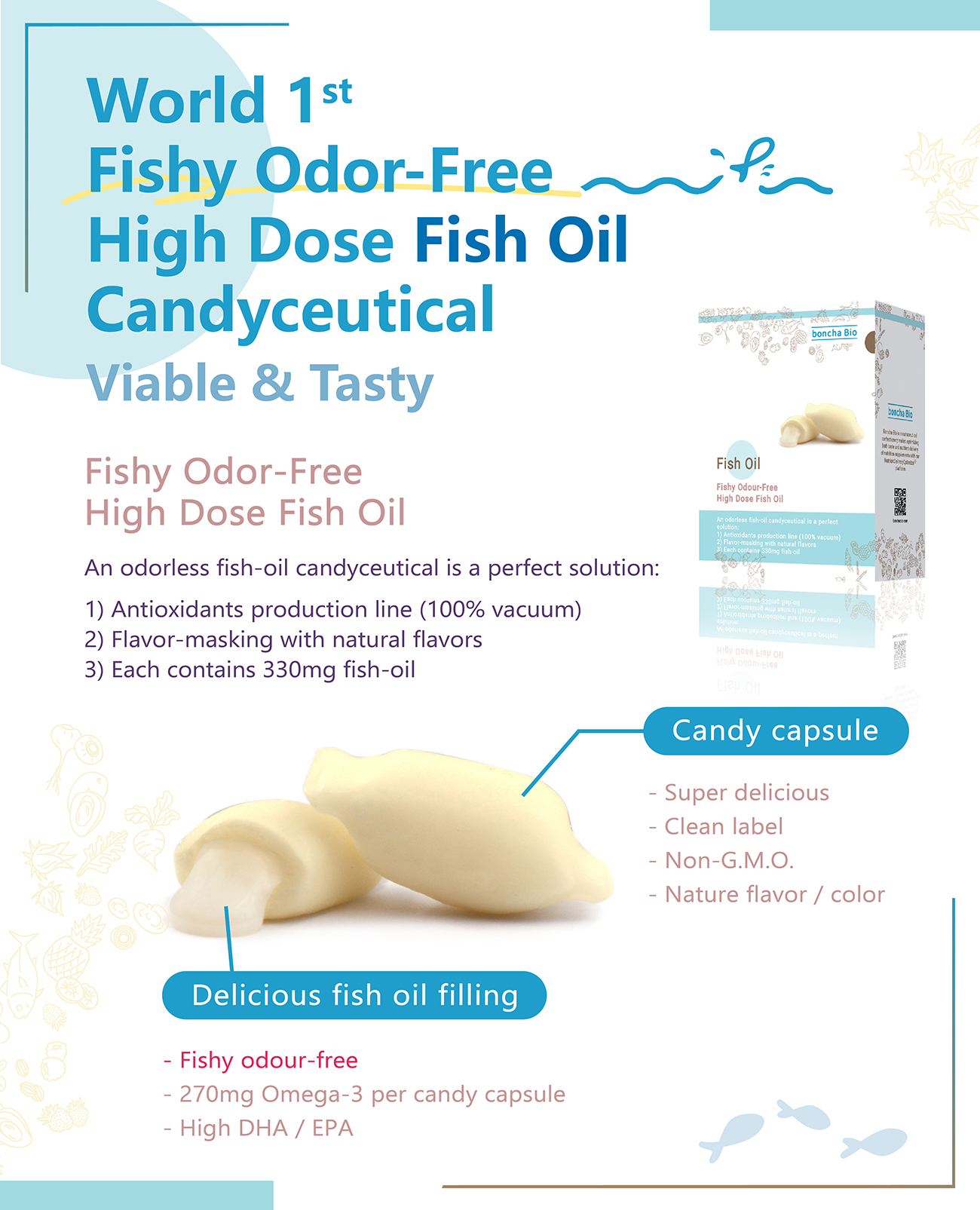 Fishy Odour-Free, Fish oil, bonchabio,Candyceutical,Viable,Tasty 